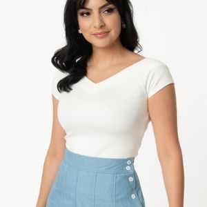 NWoT Unique Vintage Ivory White Cap Sleeve Deena Top